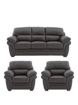 Image of Portland Leather 3 Seater Sofa + 2 Armchairs (Buy And Save!)