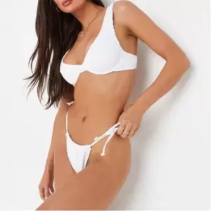 image of Missguided Crinkle High Leg Boomerang Bikini Bottoms - White