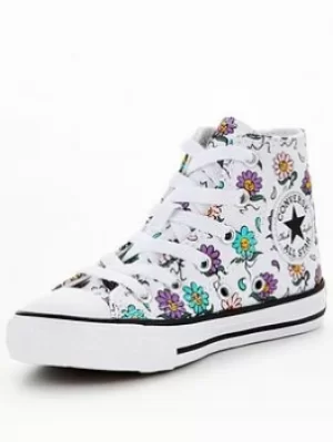 image of Converse Chuck Taylor All Star Floral Hi Childrens Trainer, White/Purple, Size 11