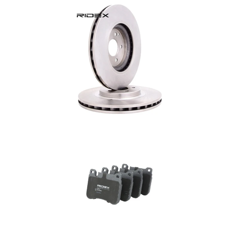 Image of RIDEX 3405B2708 Brake disc and pads set Front Axle, Brake Disc Type: Vented, prepared for wear warning indicator Brake Set,disc brakes (3405)