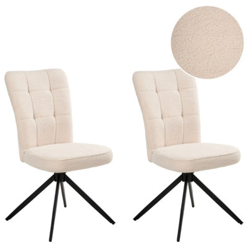 Image of Beliani Set Of 2 Dining Chairs Swivel Ryan Boucle Light Beige
