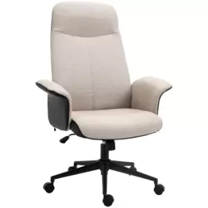 image of Vinsetto High Back Office Chair, Linen Fabric Computer Desk Chair with Armrests, Tilt Function, Adjustable Seat Height, Beige