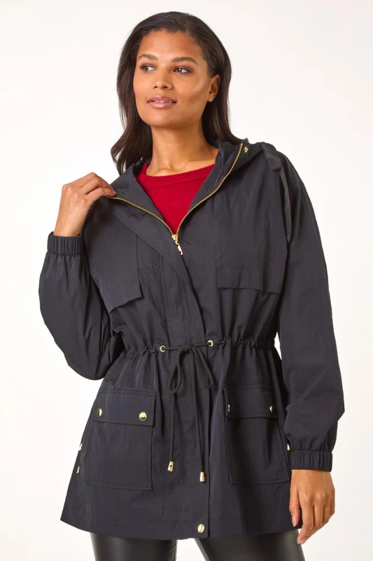 Image of Roman Womens Shower Resistant Rain Jacket in Black Size: 14 Black Female 14