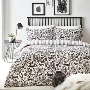 Image of Skandi Woodland Duvet Cover and Pillowcase Set Charcoal (Grey)