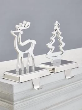 Gisela Graham Nickel Plated 2 Pack Stocking Hangers (Tree/Deer)