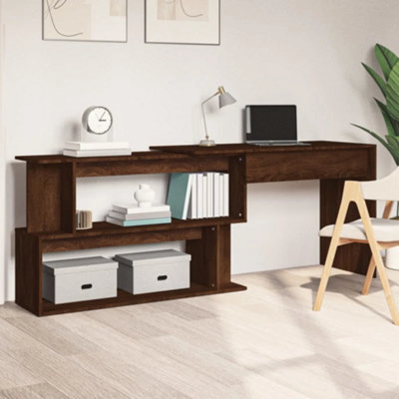 Image of Vidaxl Corner Desk Brown Oak 200X50X76cm Engineered Wood, Brown 815425