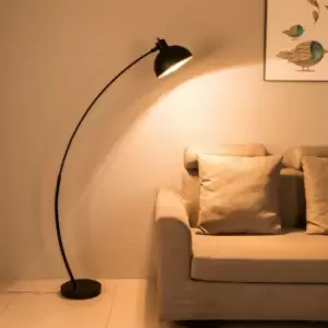 image of Arched Floor Lamp, Bowl Shade, On/Off Switch, ecp Plug, Reading Light, Matt Black and Gold inner Finish