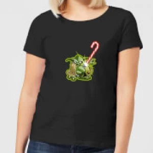 Image of Star Wars Candy Cane Yoda Womens Christmas T-Shirt - Black