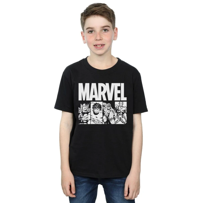 Image of Marvel Action Tile Cotton T-Shirt Black male