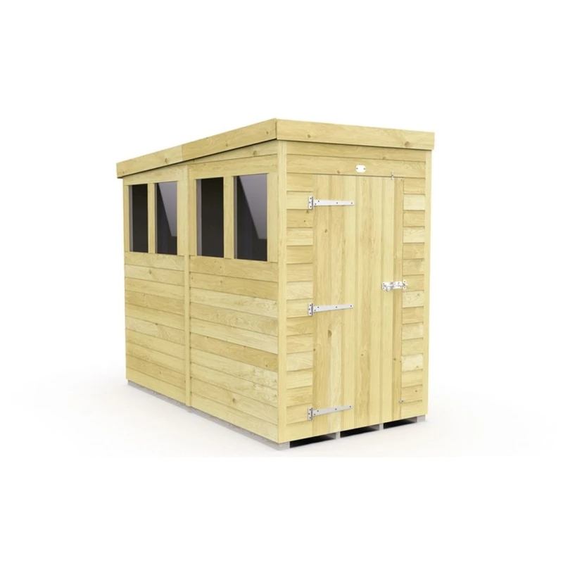 Image of Buttercup Farm 4 x 8 Feet Pent Shed - Single Door W/ Windows - L231 x W127 x H201cm in Brown Brown Unisex