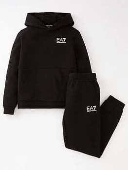 Image of EA7 Emporio Armani Boys Core Id Hoodie Tracksuit - Black/White, Size Age: 8 Years