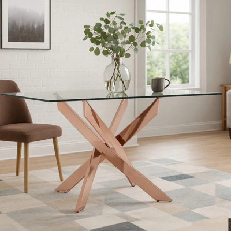 Image of Premier Housewares Luxurious Recatngular Rose Gold Dining Table, Durable And Stylish Kitchen Table, Sturdy Dining Room Table Gold