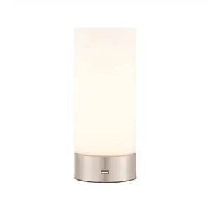 Image of 1 Light Table Lamp Brushed Nickel, Matt Opal Duplex Glass, E14