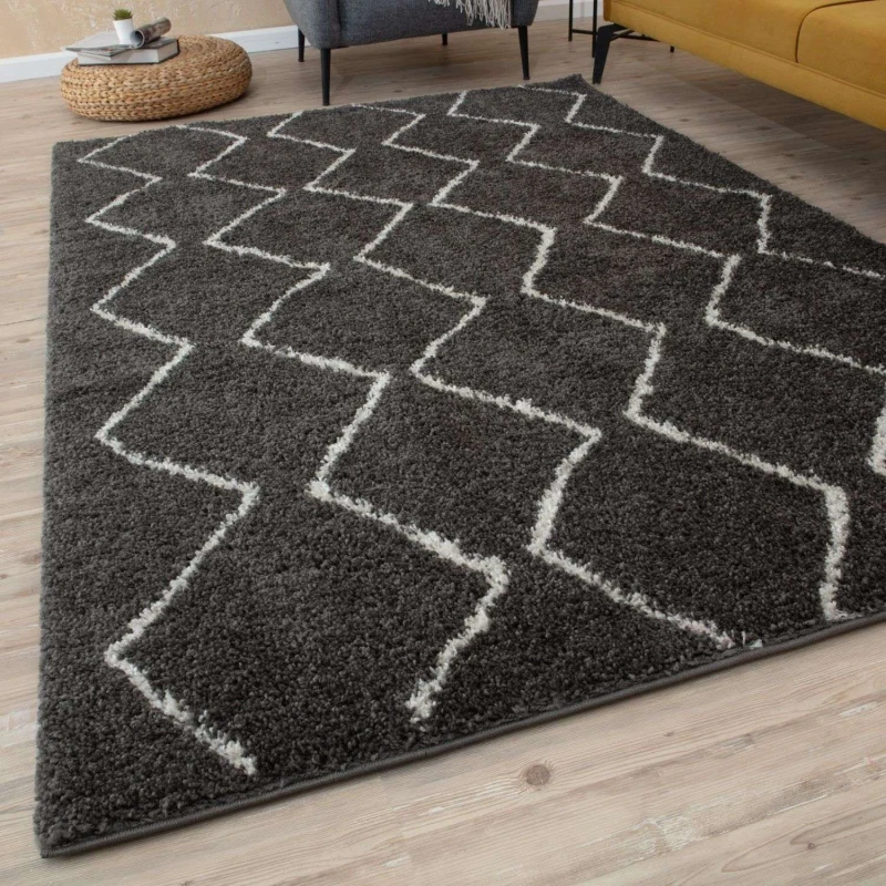 Image of THE RUGS Soft Moroccan High Pile Shaggy Rugs & Runners Dark Grey Living Room Size: 120cm x 170cm Dark Grey Unisex 120cm x 170 cm