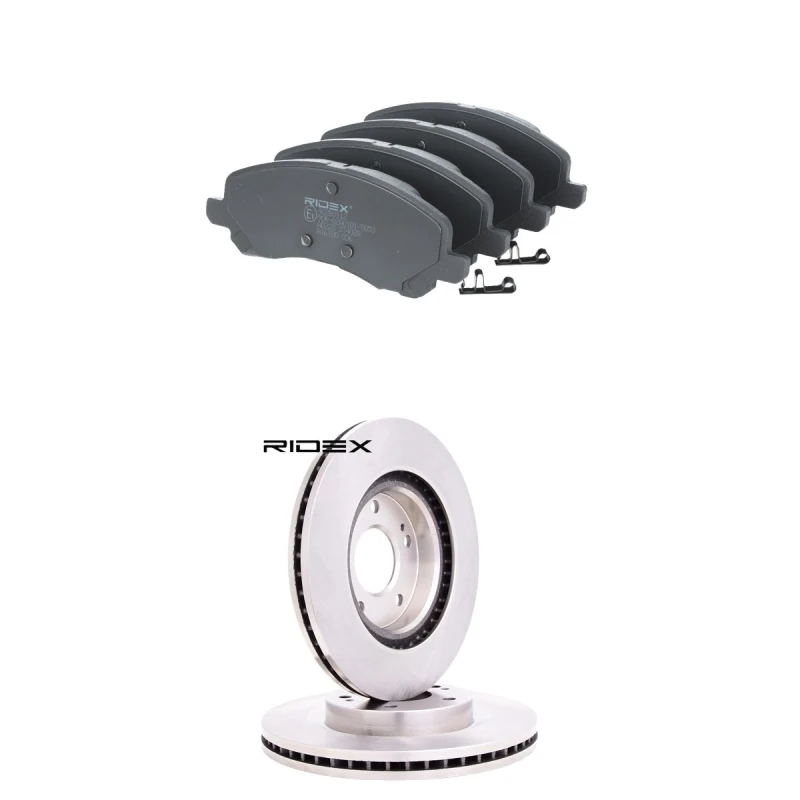 Image of RIDEX 3405B2987 Brake disc and pads set Front Axle, Brake Disc Type: internally vented Brake Set,disc brakes (3405)