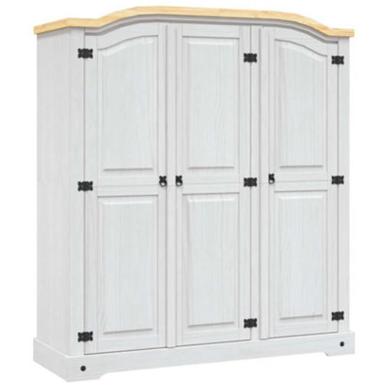 Image of Vidaxl Wardrobe Mexican Pine Corona Range 3 Doors White Wardrobes