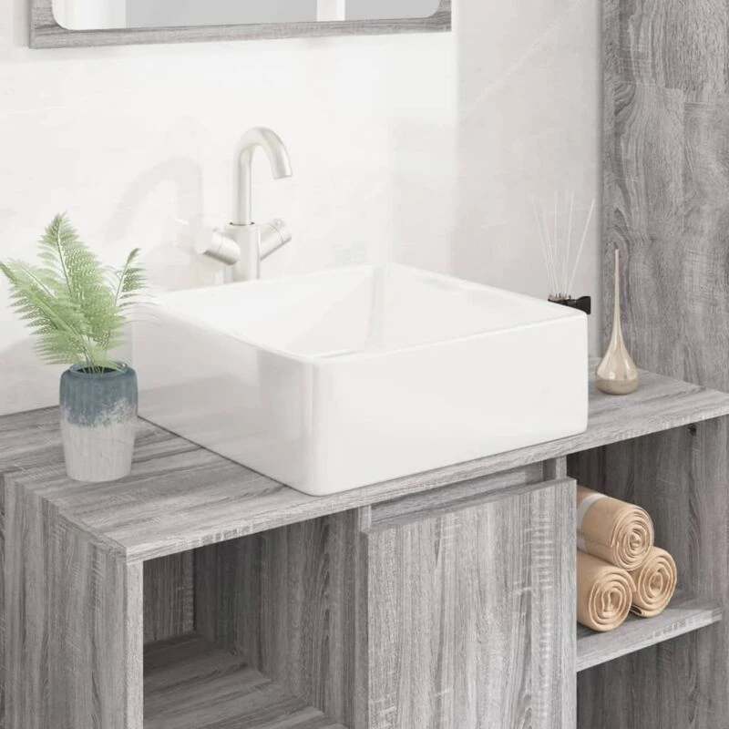 Image of vidaXL Wash Basin White 37X37X13Cm Ceramic Square, White 153341