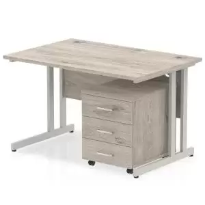 Image of Impulse 1200 Straight Cantilever Silver Workstation With Three Drawer