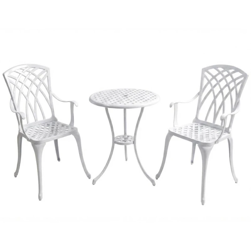 Image of CENTURION SUPPORTS Centurion Supports - oshowa Luxurious Garden & Patio Table & 2 Large Chairs with Armrests Cast Aluminium Bistro Set - White Oshowa