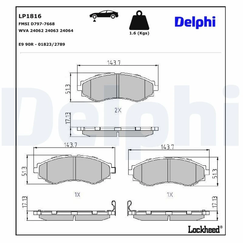 Image of DELPHI Brake pad set DELPHI LP1816