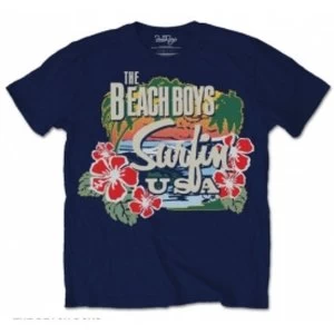 Image of Beach Boys Surfin USA Tropical Mens Navy T Shirt: Large