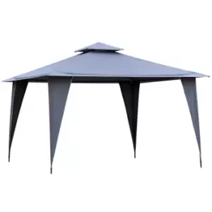 image of Outsunny 3.5X3.5M Side-less Outdoor Canopy Gazebo 2-tier Roof Steel Frame - Grey