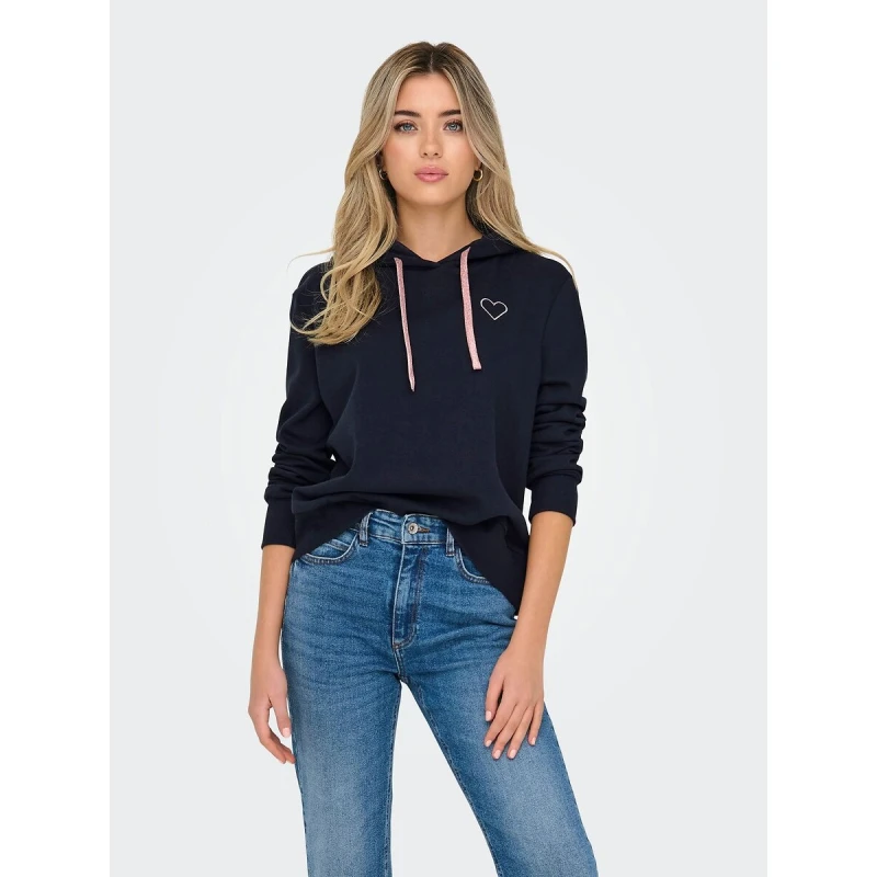 Image of Only Heart Print Hoodie Navy Cotton XL