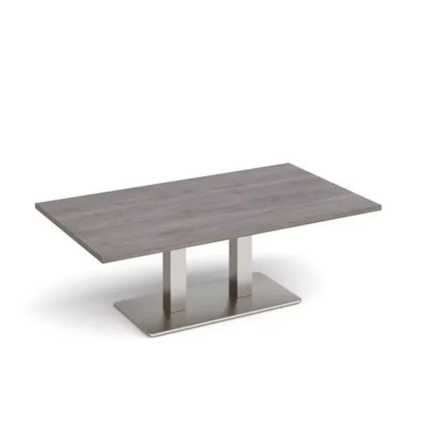 Image of Eros Eros rectangular coffee table with flat brushed steel rectangular base and twin uprights 1400mm x 800mm - grey oak ECR1400-BS-GO