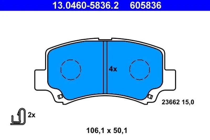 Image of ATE 13.0460-5836.2 Brake pad set with acoustic wear warning, with accessories Brake Pad Set,disc brake (402)