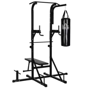 image of HOMCOM Home Gym Power Tower with Bench and Punching Bag, Multi-Function Adjustable Dip Sit Up Workout Station Equipment Heavy Duty for Home