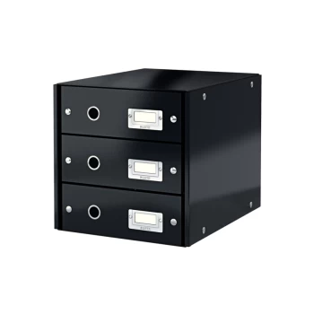 image of WOW Click & Store Drawer Cabinet (3 Drawers) with Thumbholes and Label Holders for A4 Formats Black - 282X286X358MM