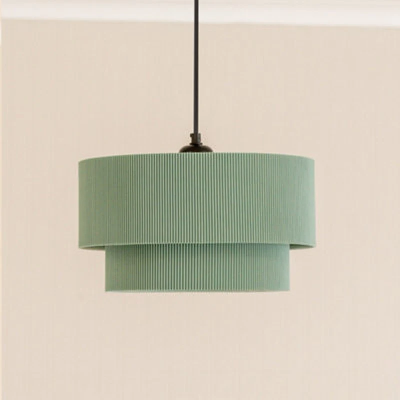 Image of ValueLights Mason Ruched Crinkle Fabric Two Tier Ceiling Floor Table Lamp Shade Green