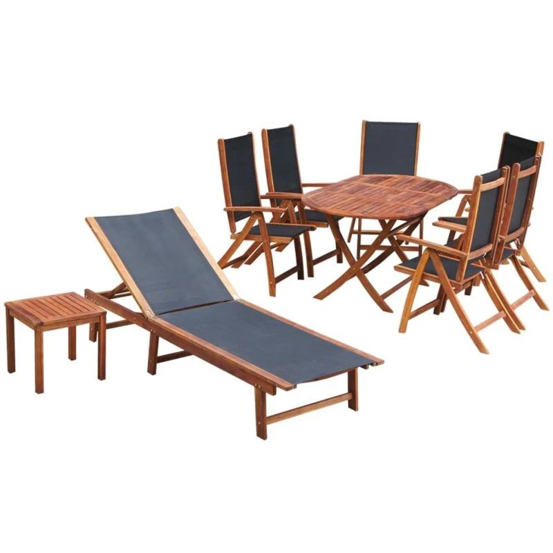Image of VIDAXL 9 Piece Outdoor Dining Set with Cushions Solid Acacia Wood Vidaxl 42649