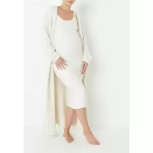 image of Missguided Cosy Knit Maternity Midi Dress and Cardigan Co Ord Set - White