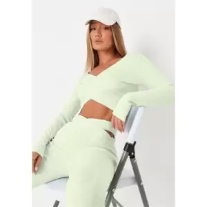 image of Missguided Rib Wrap Over Crop Tee - Green