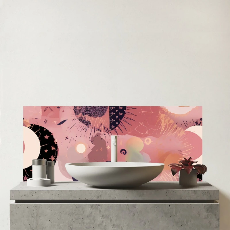 Image of Warren Reed - Designer Abstract Red Pink Pattern Glass Bathroom Splashback Pink Unisex