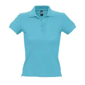 Image of SOLS Womens/Ladies People Pique Short Sleeve Cotton Polo Shirt (S) (Blue Atoll)