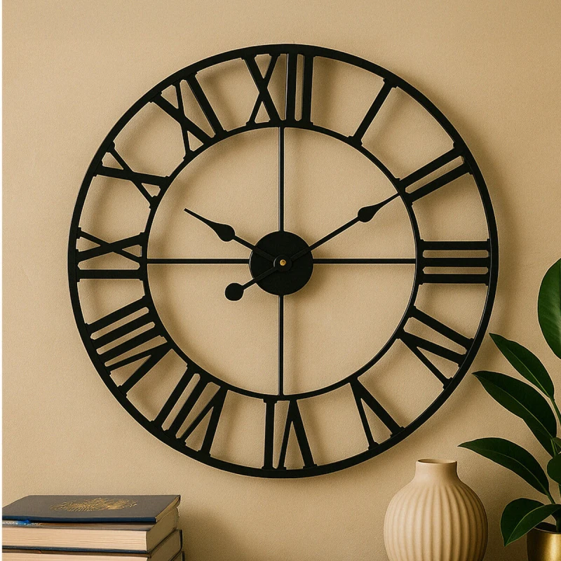 Image of Orsina Genova 60cm Dia Black Metal Wall Clock