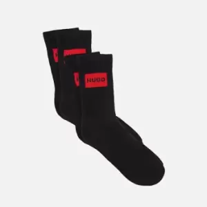 image of HUGO Bodywear Mens Ribbed Label 2-Pack Socks - Black - 39-42