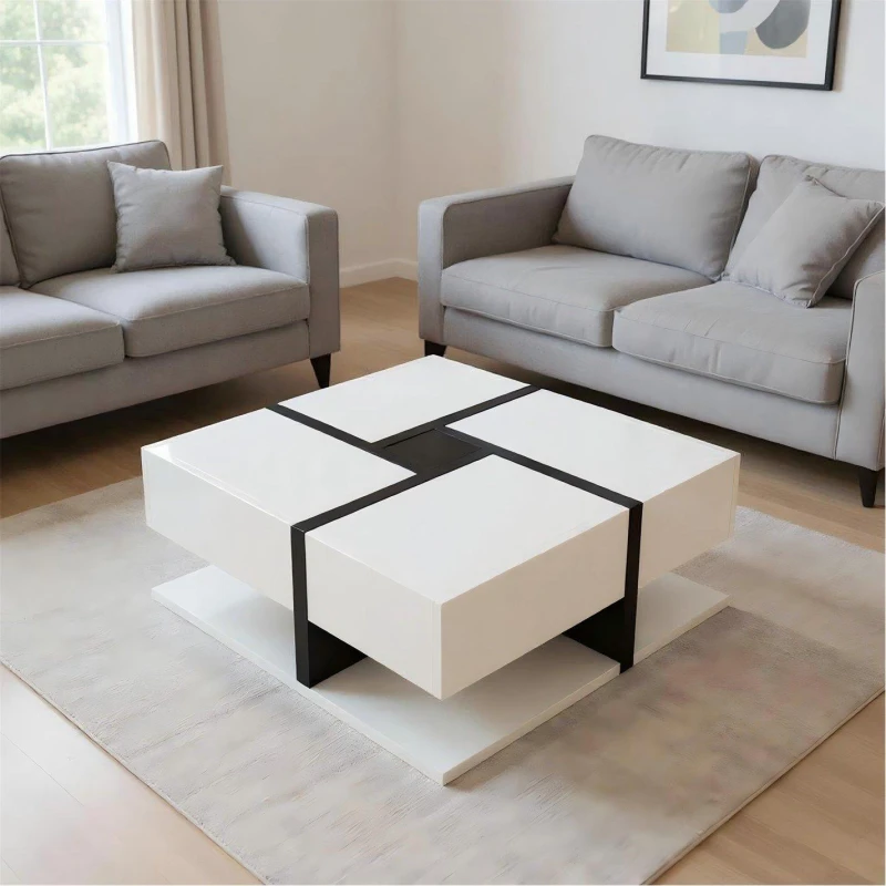 Image of Urban Meuble Square Coffee Table with Storage Drawers White unisex One Size