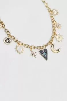 Image of Gold Black Enamel Mystic Symbol Charm Necklace
