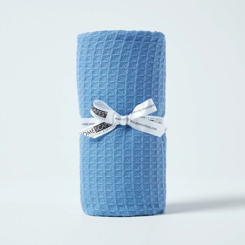 Image of Homescapes Organic Cotton Waffle Baby Blanket Blue, 125 X 150 Cm