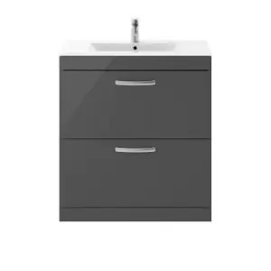 image of Nuie Athena 800 Floor Standing 2-drawer Vanity & Minimalist Basin - Gloss Grey