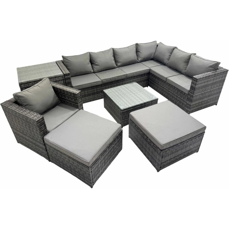 Image of Fimous Garden Furniture Sofa Set withChair 2 Big Stools Side Table Dark Grey Dark Grey Unisex