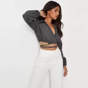 image of Missguided TIE WRAP TOP - Black