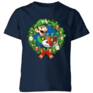 Image of Nintendo Super Mario Luigi Present Kid's T-Shirt - Navy - 11-12 Years