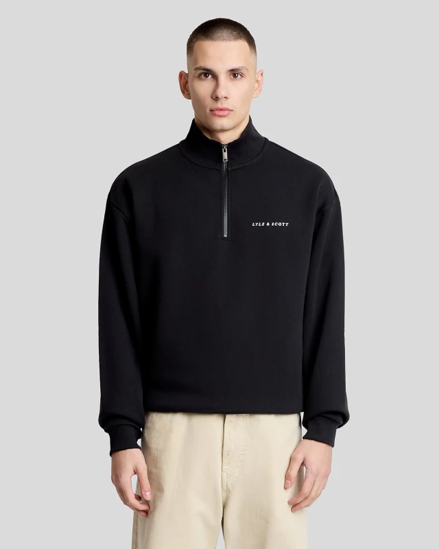 Image of Lyle & Scott Mens Heavyweight Script 1/4 Zip Sweatshirt in Black