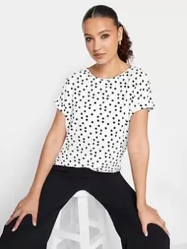 Long Tall Sally White Black Turn Back Spot Tee, White, Size 16, Women