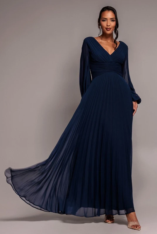 Image of Goddiva Womens Balloon Sleeve Chiffon Maxi in Navy Size: 8 Navy Female 8