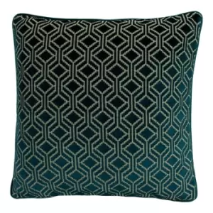 image of Avenue Velvet Jacquard Cushion Teal, Teal / 45 x 45cm / Polyester Filled